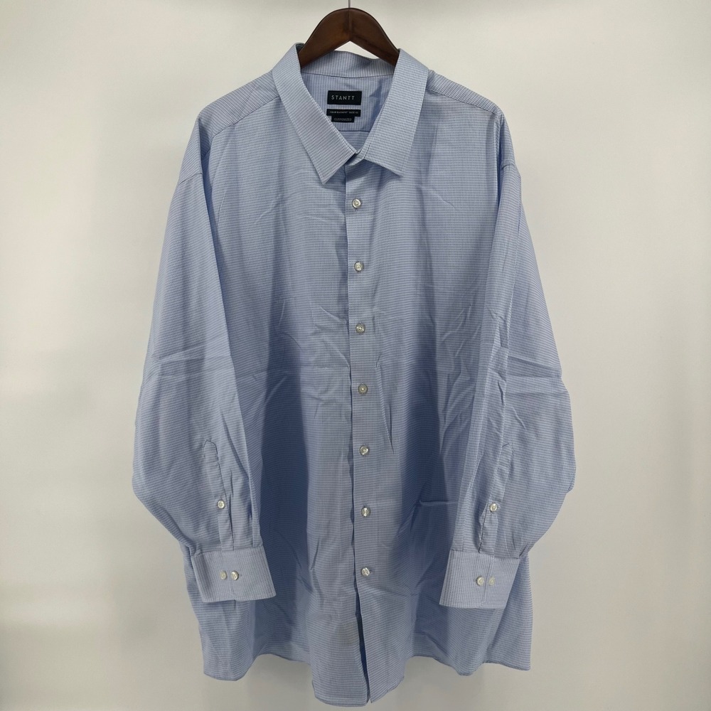 Stantt Mens Blue Micro Check Long Sleeve Button Down Cotton Dress Shirt Custom